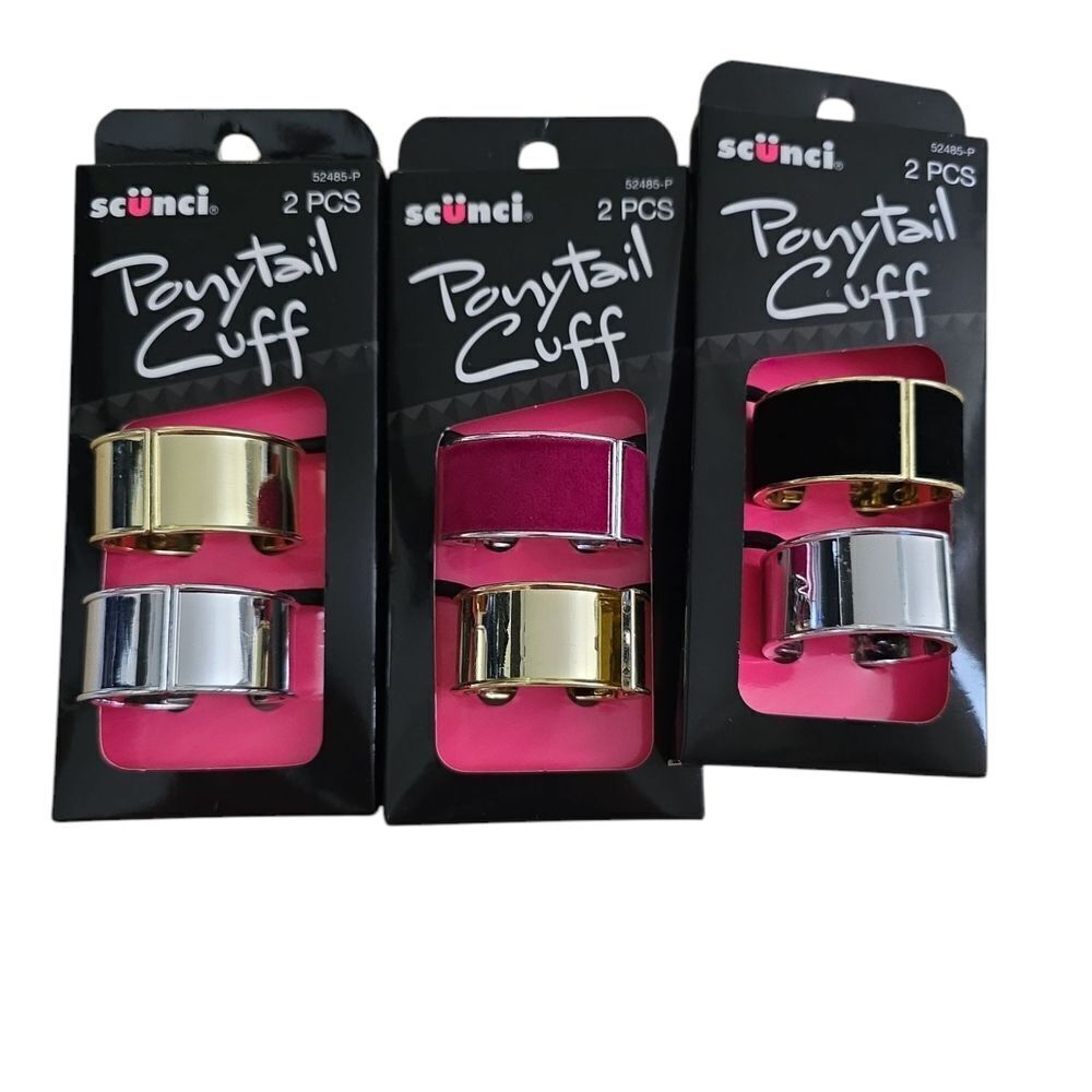 New Scunci Ponytail Cuff Set - Gold, Pink, Black